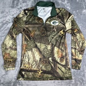 NFL Team Apparel TX3 cool Shirt Mens Large Camo 1/4 Zip Green Bay Packers